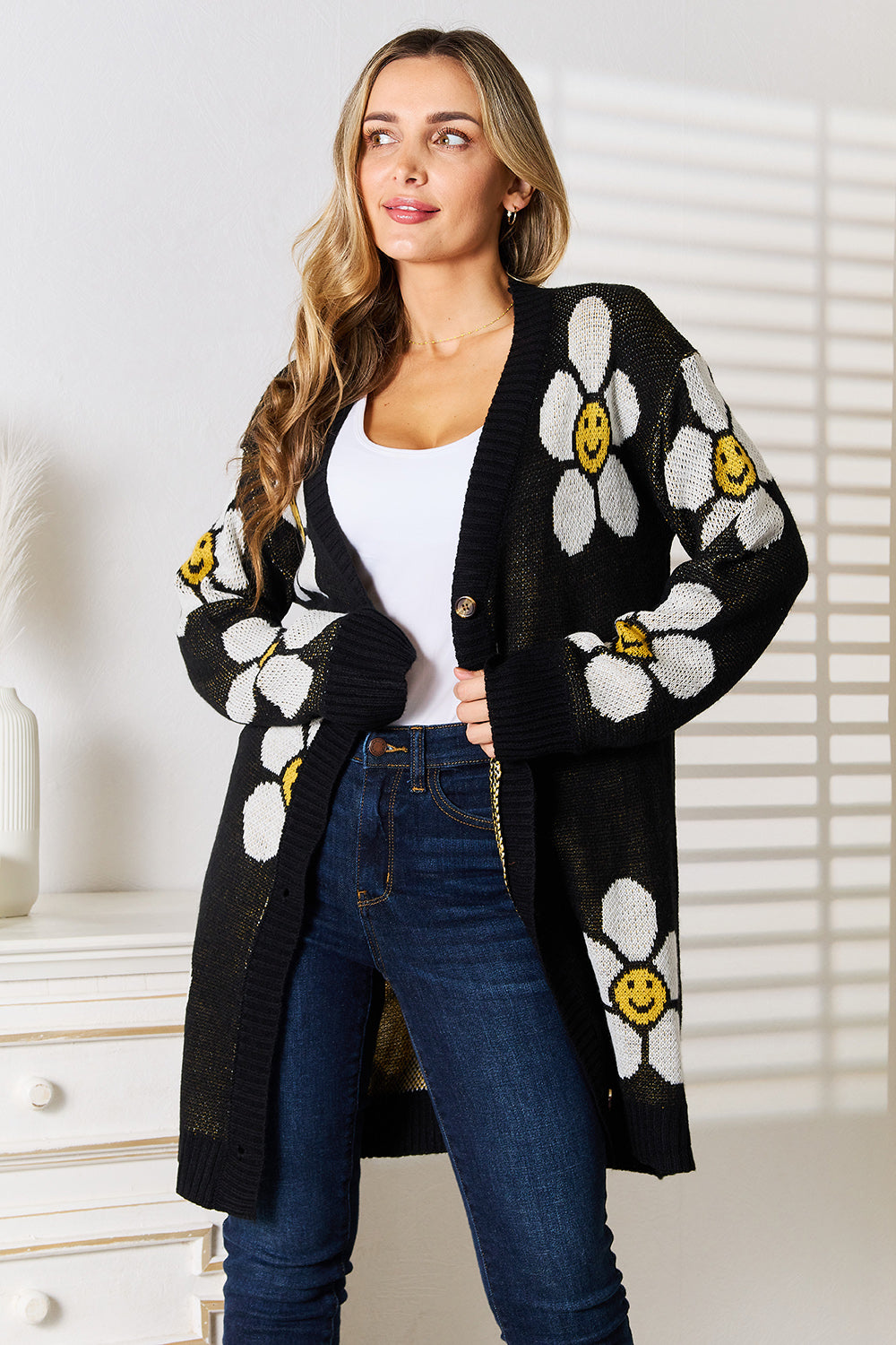 Perfect Floral Button Down Longline Cardigan