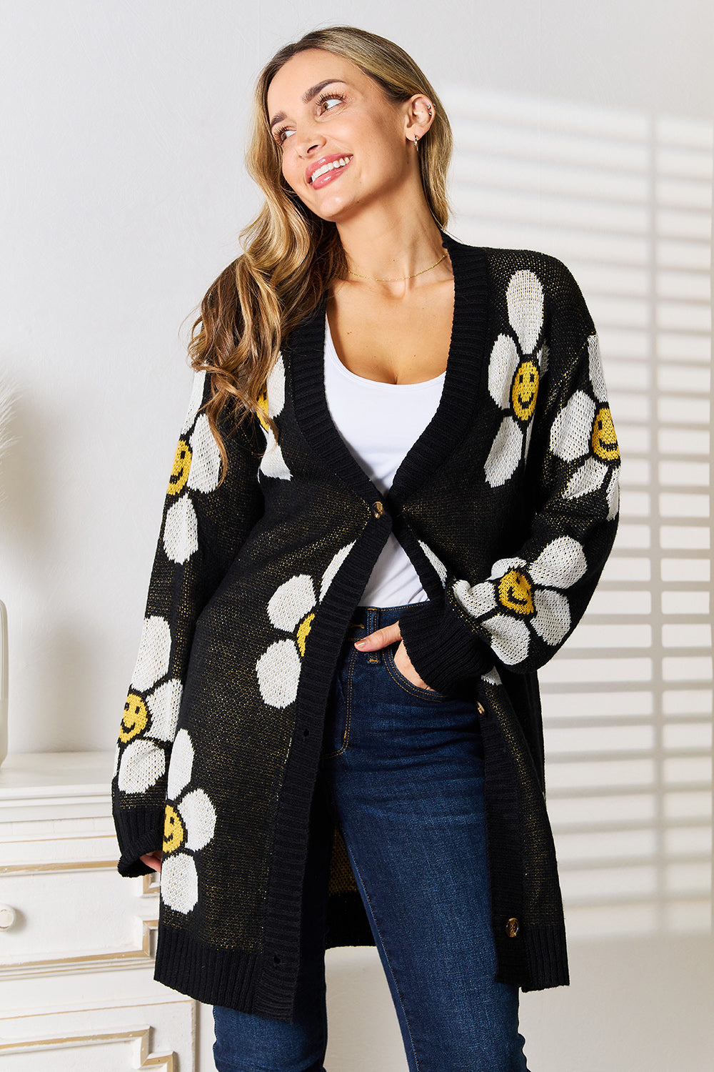 Perfect Floral Button Down Longline Cardigan