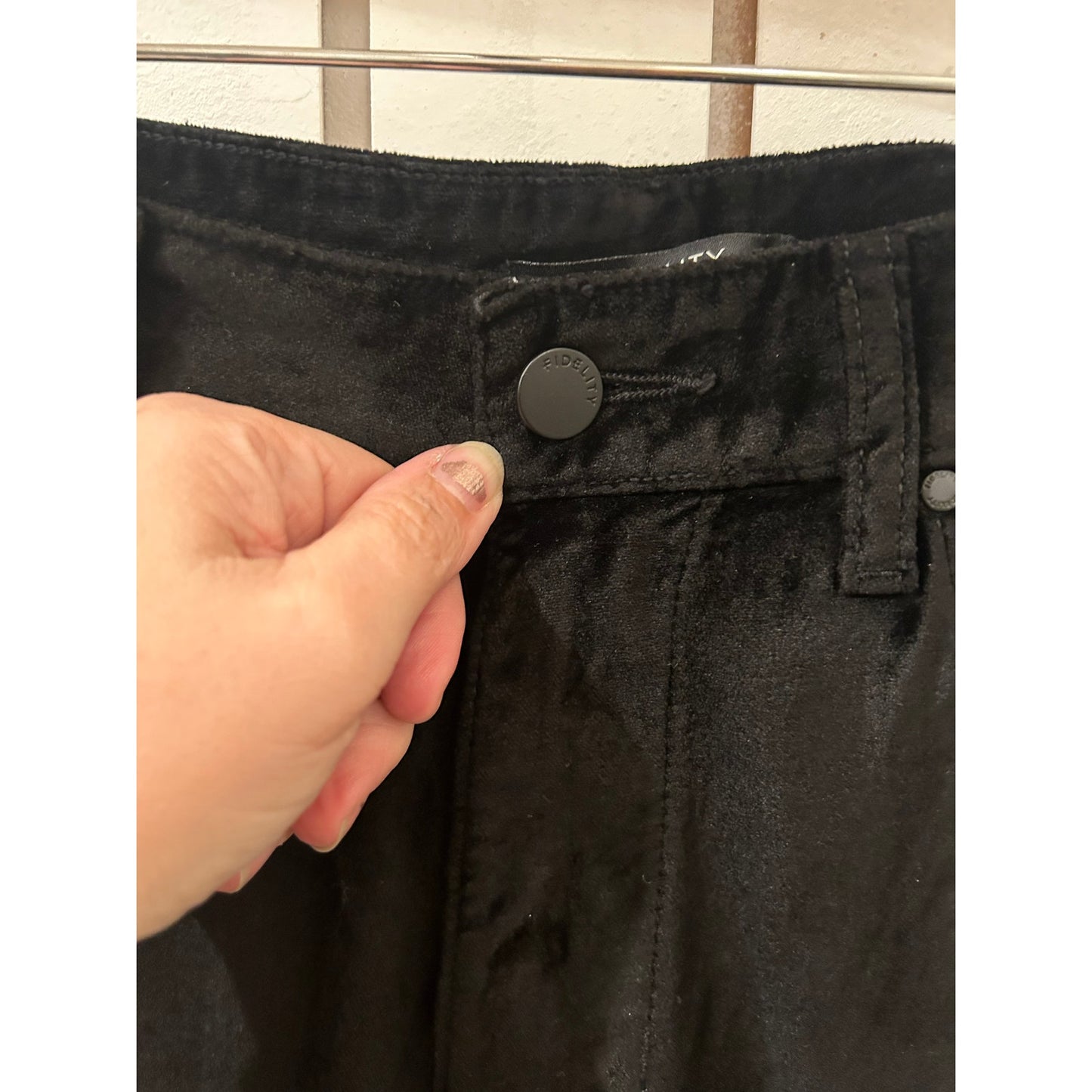 Fidelity Black Velvet Pants Crop Wide Leg Size 26